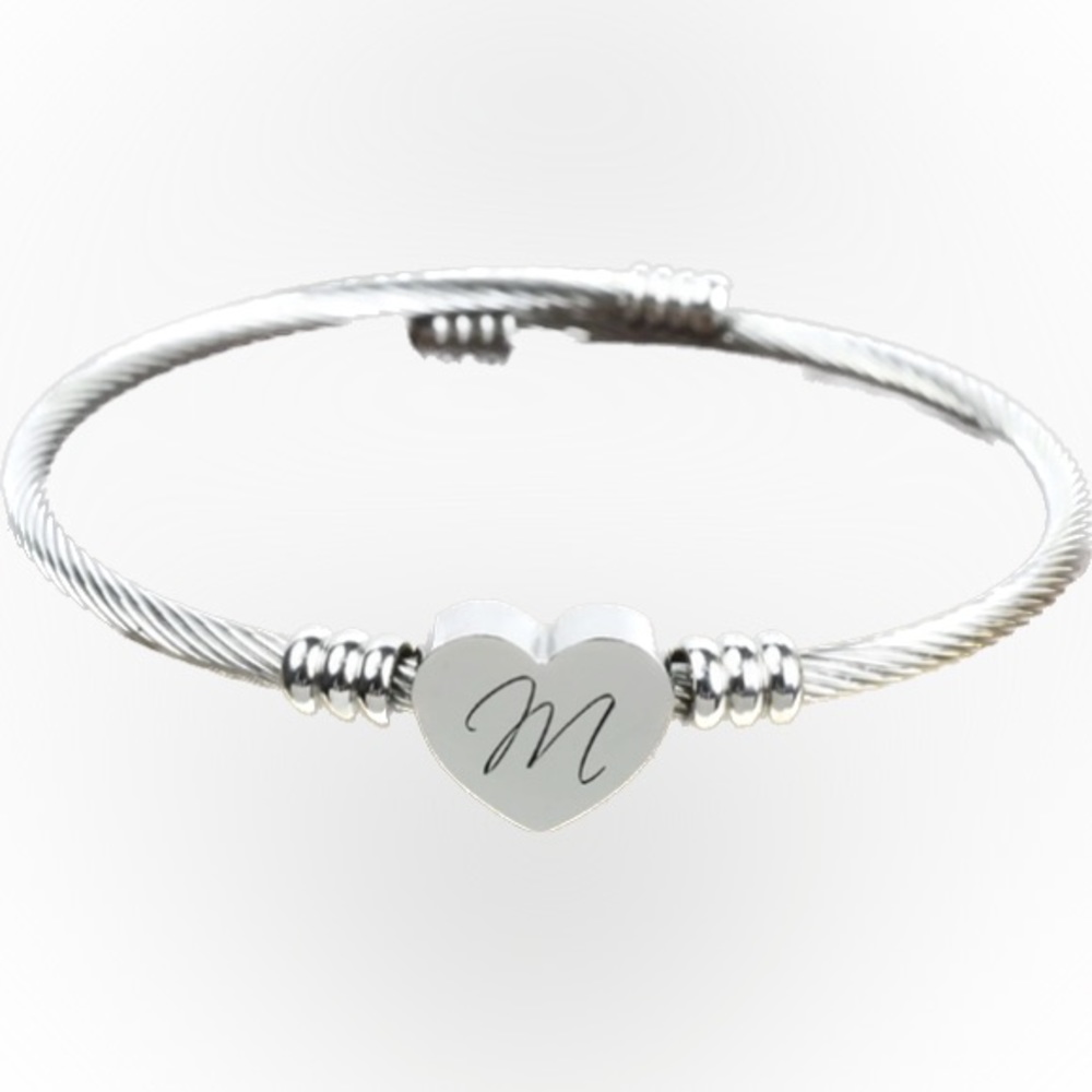 Pink Box “M” Heart Cable Initial Bracelet ✨ Stainless Steel